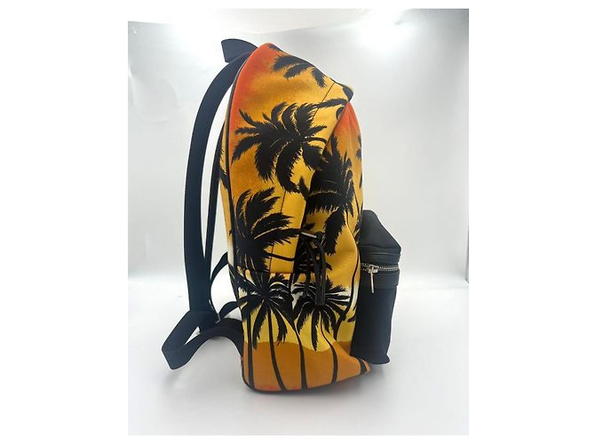 Nuovo zaino in nylon nero Saint Laurent Hunting Palm Tree Sunset Multicolore - vista 3