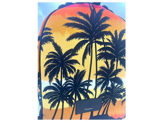 Nuovo zaino in nylon nero Saint Laurent Hunting Palm Tree Sunset Multicolore - vista 5