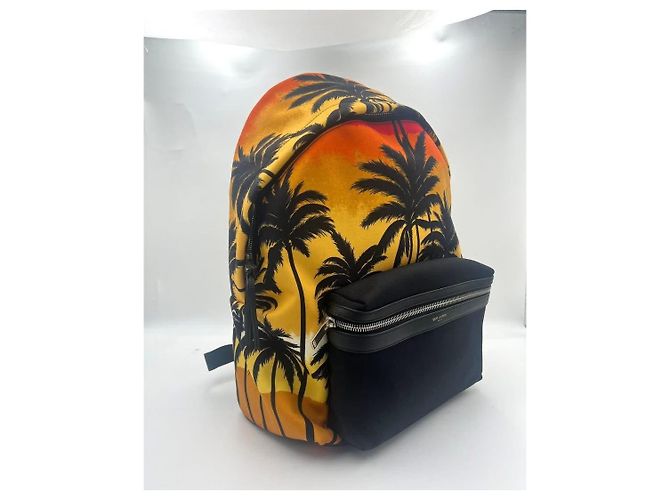 Nuovo zaino in nylon nero Saint Laurent Hunting Palm Tree Sunset Multicolore - vista 6