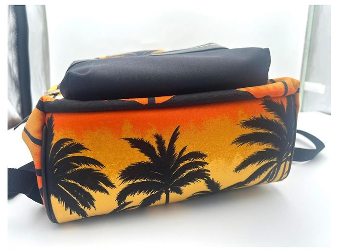 Nuovo zaino in nylon nero Saint Laurent Hunting Palm Tree Sunset Multicolore - vista 7