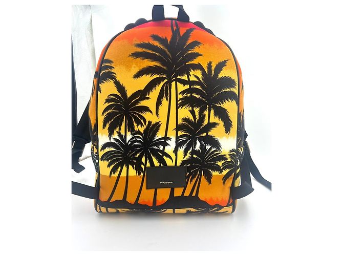 Nuovo zaino in nylon nero Saint Laurent Hunting Palm Tree Sunset Multicolore - vista 8