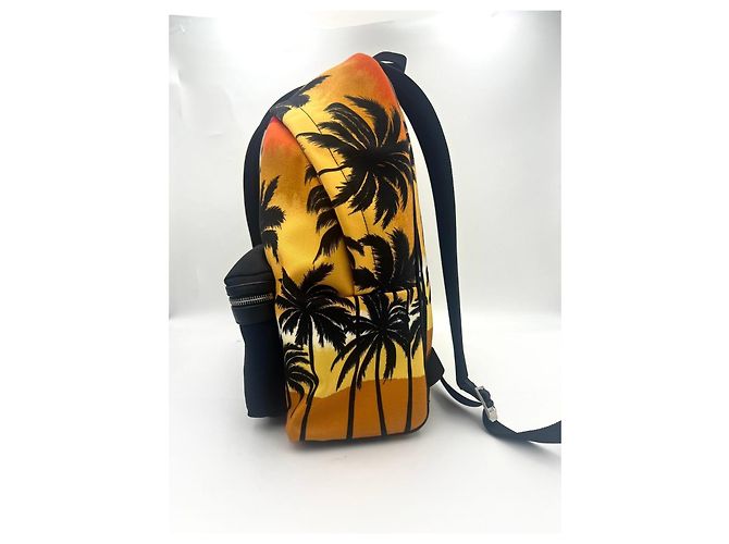Nuovo zaino in nylon nero Saint Laurent Hunting Palm Tree Sunset Multicolore - vista 9