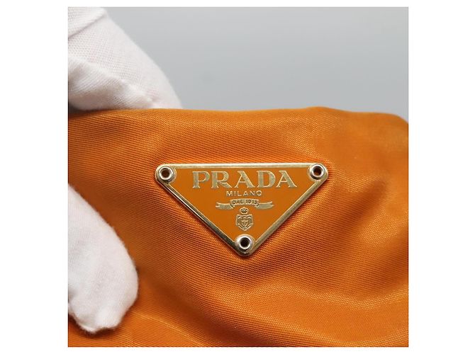 PRADA Shoulder Bag Nylon Orange Gold Auth EC663 Golden - view 13