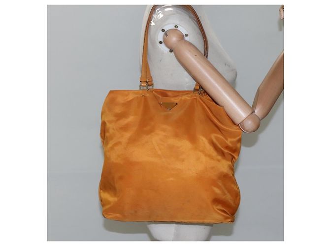PRADA Shoulder Bag Nylon Orange Gold Auth EC663 Golden - view 20