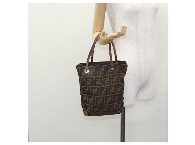 FENDI Zucca Canvas Handtasche braun schwarz silber Auth EC490 - Ansicht 16