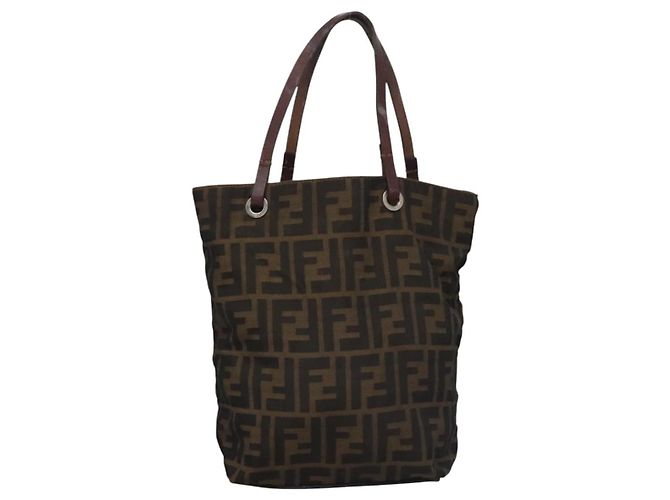 FENDI Zucca Canvas Handtasche braun schwarz silber Auth EC490 - Ansicht 9