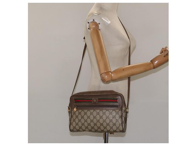 GUCCI GG Supreme Web Sherry Line Bolsa PVC Beige Oro 001 56 6472 4023 Auth KD170 Roja Dorado - vista 18