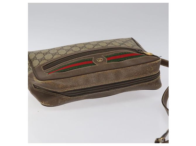 GUCCI GG Supreme Web Sherry Line Bolsa PVC Beige Oro 001 56 6472 4023 Auth KD170 Roja Dorado - vista 4