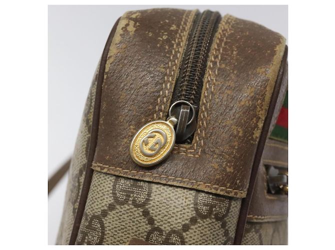 GUCCI GG Supreme Web Sherry Line Bolsa PVC Beige Oro 001 56 6472 4023 Auth KD170 Roja Dorado - vista 7