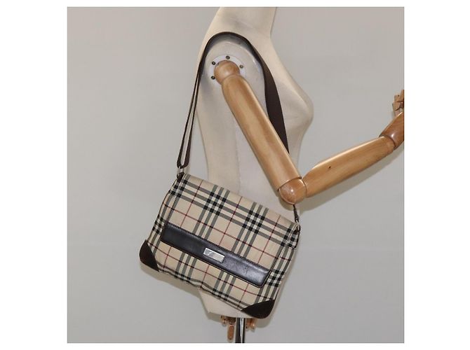 Borsa a spalla in tela Nova Check di BURBERRY beige Auth KD198 - vista 17