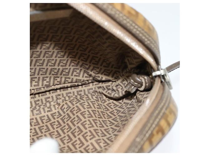 FENDI Zucchino Canvas Schultertasche PVC Braun Silber Authentisch th5785 - Ansicht 12