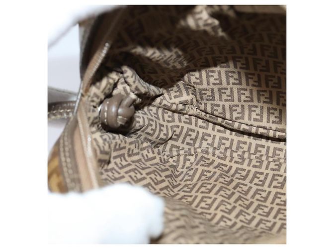 FENDI Zucchino Canvas Schultertasche PVC Braun Silber Authentisch th5785 - Ansicht 13