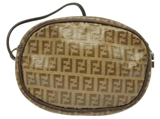 FENDI Zucchino Canvas Schultertasche PVC Braun Silber Authentisch th5785 - Ansicht 2