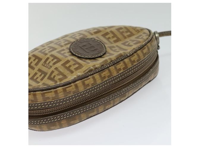 FENDI Zucchino Canvas Schultertasche PVC Braun Silber Authentisch th5785 - Ansicht 4