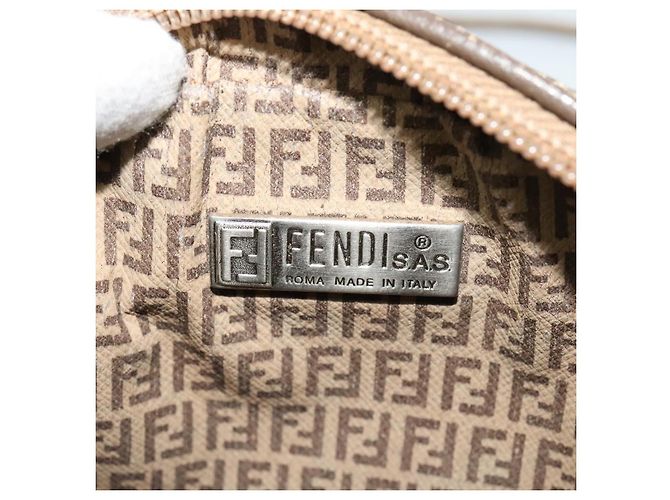 FENDI Zucchino Canvas Schultertasche PVC Braun Silber Authentisch th5785 - Ansicht 8