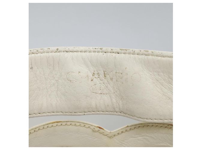 CHANEL Bolsa Tote Triple Coco Cadena Vinilo Cuero Blanco Oro CC Auth bs23423 Dorado - vista 18