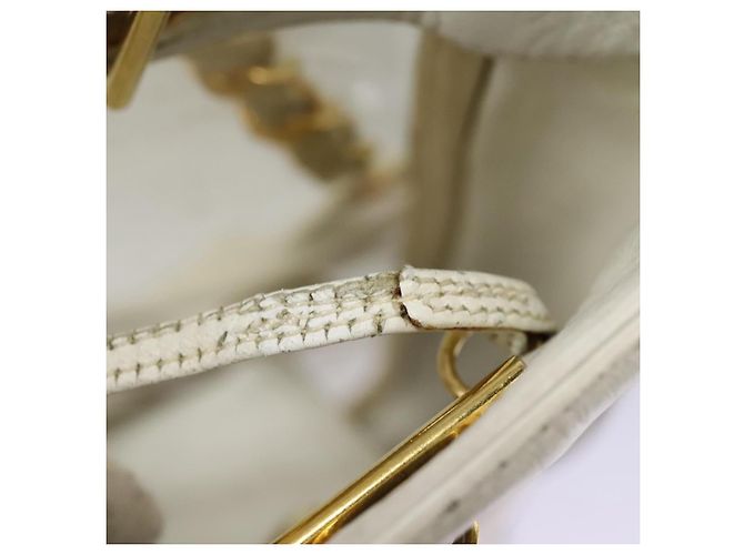 CHANEL Bolsa Tote Triple Coco Cadena Vinilo Cuero Blanco Oro CC Auth bs23423 Dorado - vista 23
