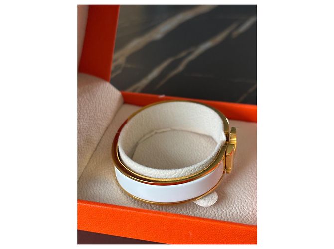 Pulseira Hermès Clic H branca e dourada de aço Branco Dourado - vista 10