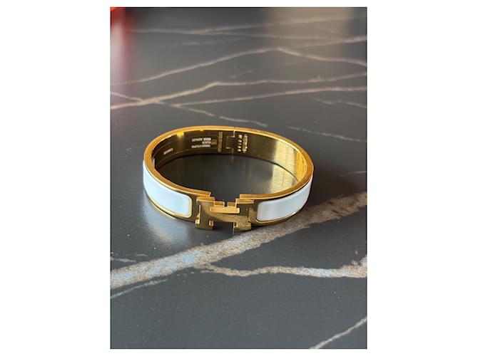 Pulseira Hermès Clic H branca e dourada de aço Branco Dourado - vista 2