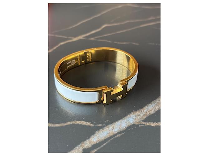Pulseira Hermès Clic H branca e dourada de aço Branco Dourado - vista 3
