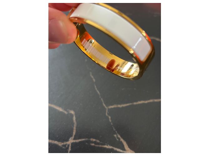 Pulseira Hermès Clic H branca e dourada de aço Branco Dourado - vista 5