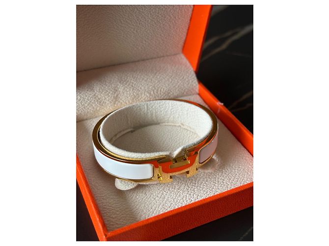 Pulseira Hermès Clic H branca e dourada de aço Branco Dourado - vista 7