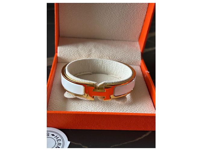 Pulseira Hermès Clic H branca e dourada de aço Branco Dourado - vista 8