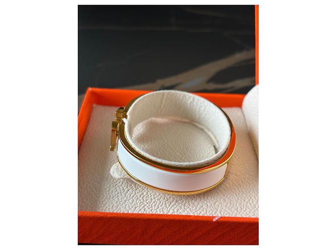 Pulseira Hermès Clic H branca e dourada de aço Branco Dourado - vista 9