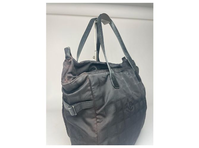 Vintage Chanel Monogramm Canvas Tasche Schwarz - Ansicht 8