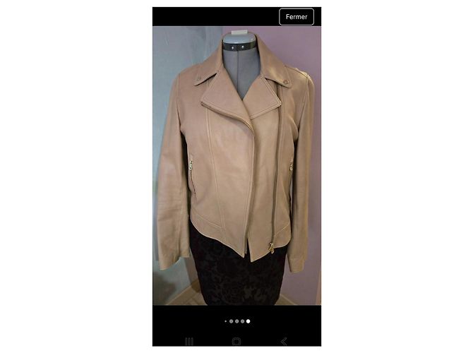 Autre Marque Gérard Darel Lederjacke Beige Lammleder Größe 40 - Ansicht 2