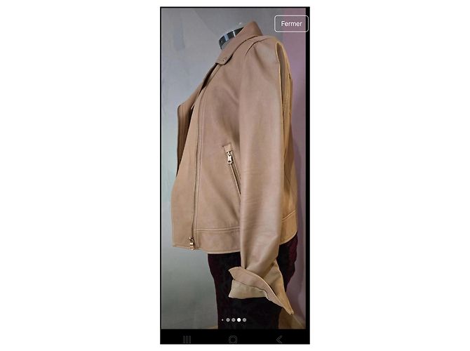 Autre Marque Gérard Darel Lederjacke Beige Lammleder Größe 40 - Ansicht 3