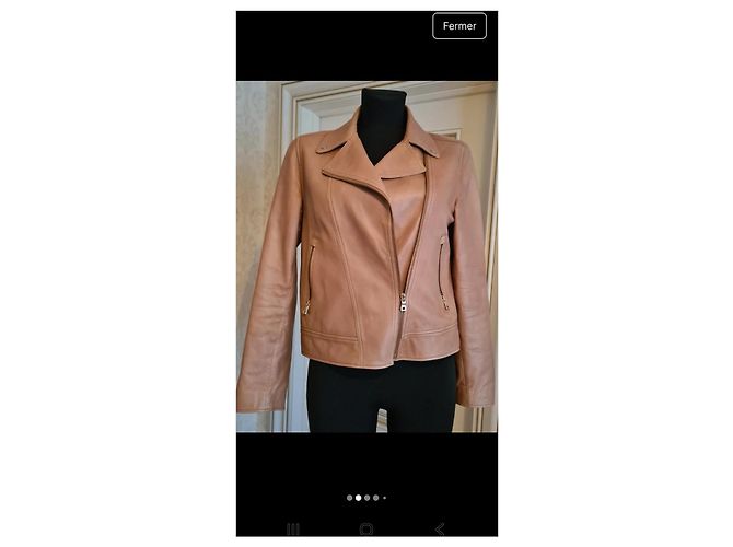 Autre Marque Gérard Darel Lederjacke Beige Lammleder Größe 40 - Ansicht 5