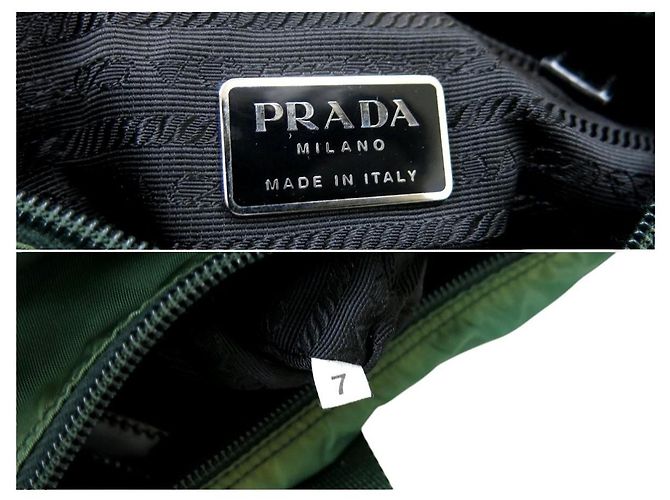 Borsa a tracolla Prada in nylon tessuto verde scuro con logo e fibbia - vista 10