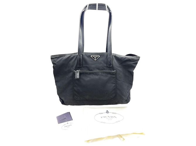Borsa a spalla Boston in pelle di vitello nera con logo in nylon Prada Nero - vista 3