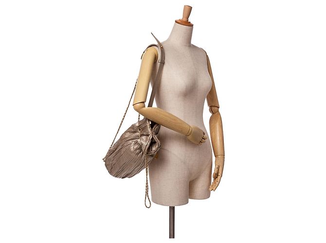Chanel Gold Medium Metallic Calfskin Coco Pleats Drawstring Backpack Golden - view 10