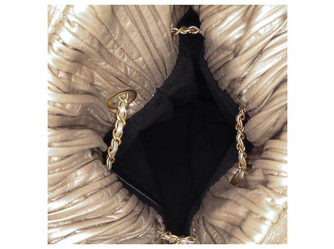 Chanel Gold Medium Metallic Calfskin Coco Pleats Drawstring Backpack Golden - view 4