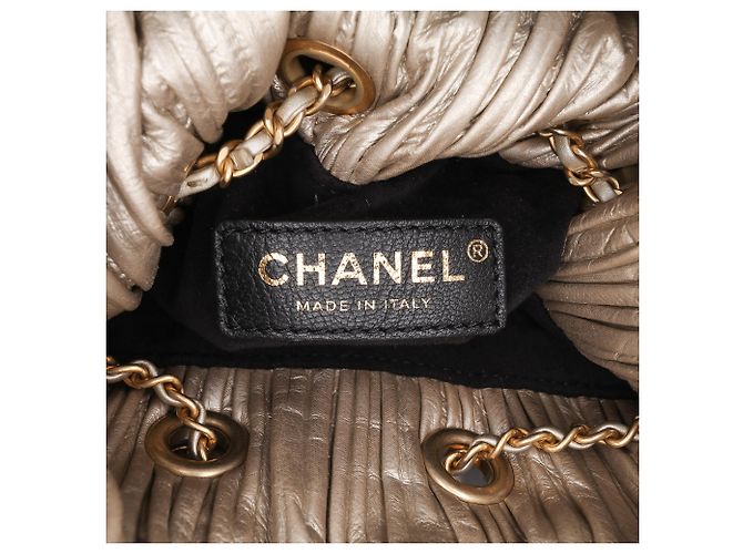 Chanel Gold Medium Metallic Calfskin Coco Pleats Drawstring Backpack Golden - view 5