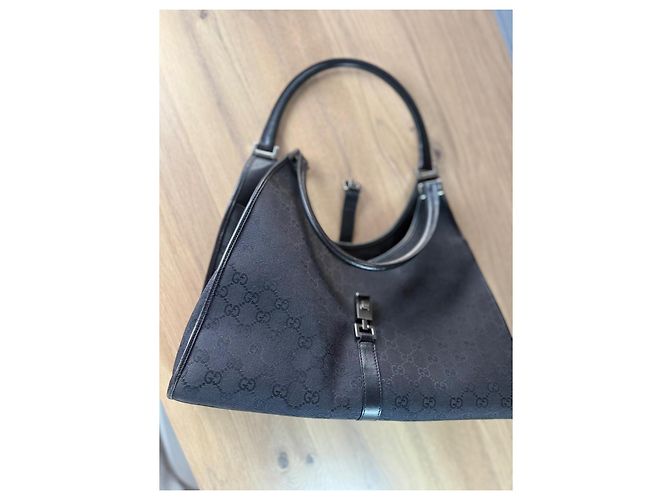 Borsa Gucci Jackie monogramma nera in pelle e tela Nero - vista 10