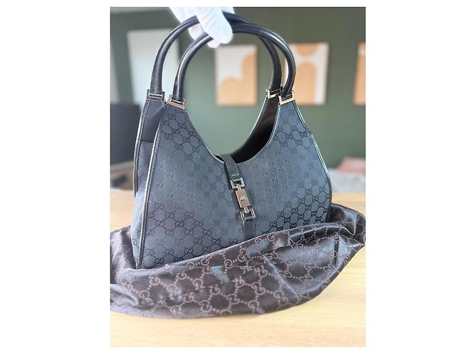 Borsa Gucci Jackie monogramma nera in pelle e tela Nero - vista 14
