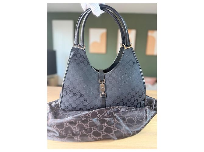 Borsa Gucci Jackie monogramma nera in pelle e tela Nero - vista 2