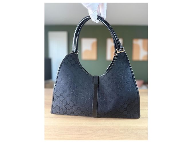 Borsa Gucci Jackie monogramma nera in pelle e tela Nero - vista 3