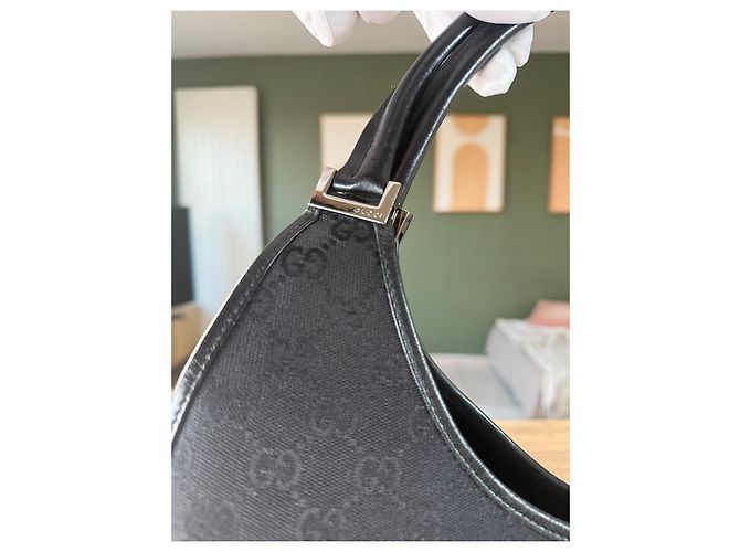 Borsa Gucci Jackie monogramma nera in pelle e tela Nero - vista 4