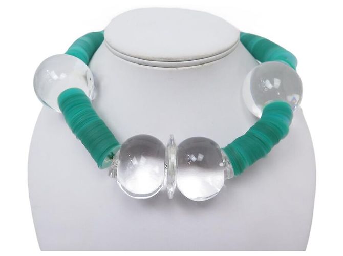 COLLANA VINTAGE CHRISTIAN DIOR CHOKER CON GRANDI PERLE TRASPARENTI Verde - vista 2