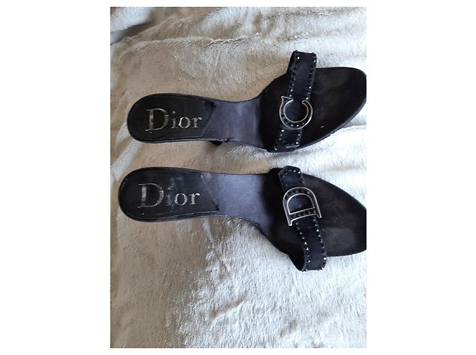 Mule Christian Dior Nere in Pelle e Camoscio Nero - vista 2