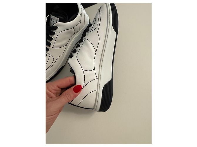 Chanel Sneakers in cotone bianco e nero - vista 6