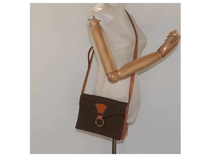 Céline Borsa a spalla in tela Macadam CELINE in pelle PVC marrone oro Auth BD908 D'oro - vista 23