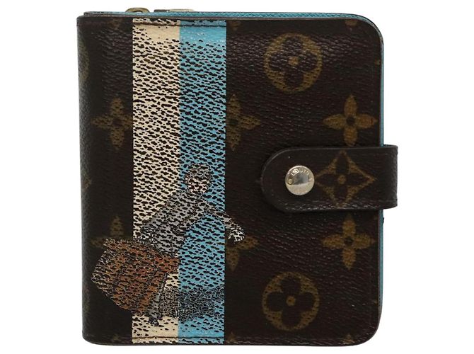 LOUIS VUITTON Monogram Groom Portefeuille Compact Zippé Bleu M60036 LV Auth hk2238 Monogramme - vue 13