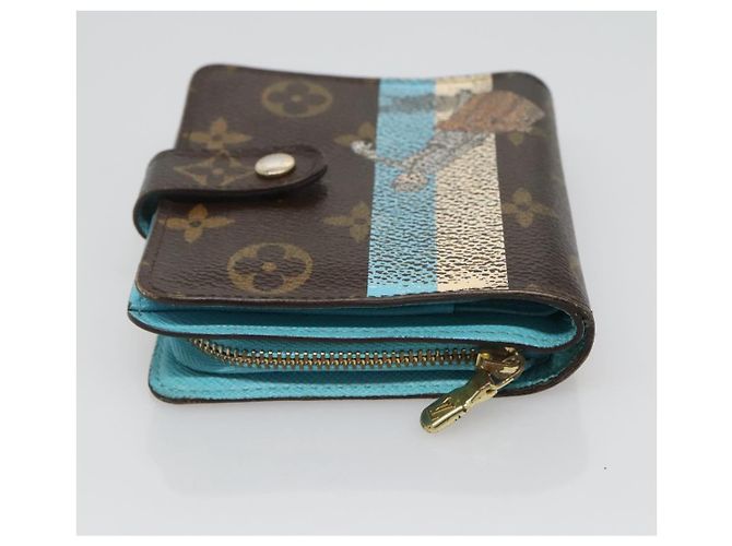 LOUIS VUITTON Monogram Groom Portefeuille Compact Zippé Bleu M60036 LV Auth hk2238 Monogramme - vue 5