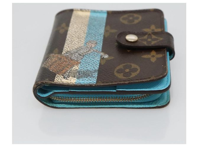 LOUIS VUITTON Monogram Groom Portefeuille Compact Zippé Bleu M60036 LV Auth hk2238 Monogramme - vue 6
