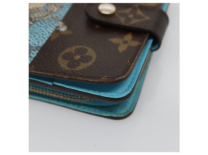 LOUIS VUITTON Monogram Groom Portefeuille Compact Zippé Bleu M60036 LV Auth hk2238 Monogramme - vue 7